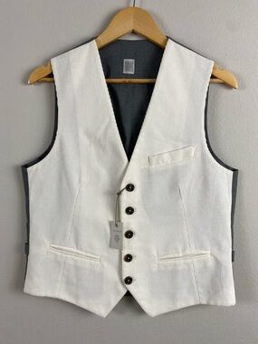 Eleventy Platinum Special Collection Corduroy Vest Waistcoat | White/Gray